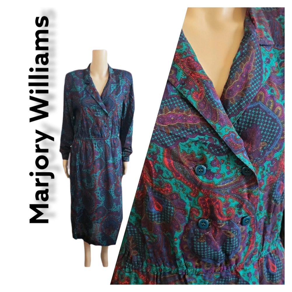 Paisley rayon vtg longsleeve dress#